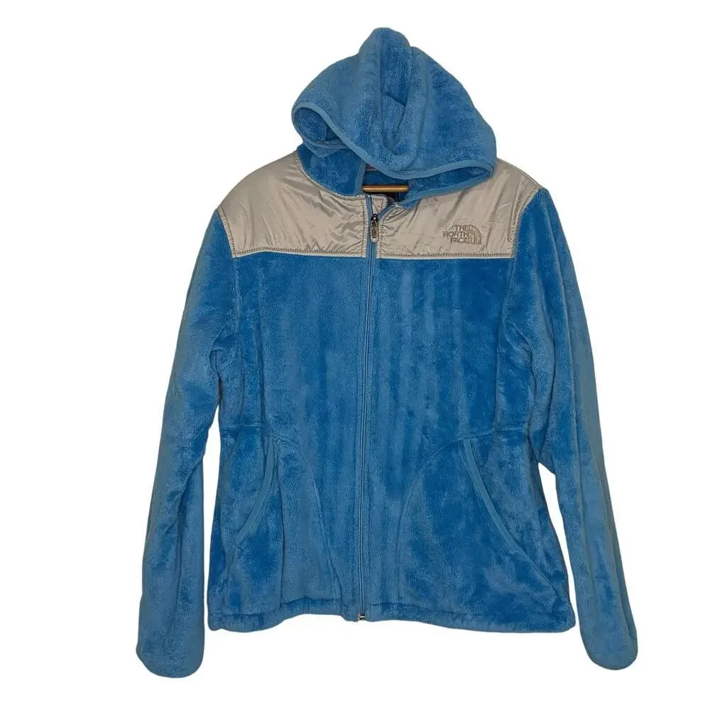 North Face‎ Womens Osito Full Zip Fleece Jacket Turquoise Blue Hooded Hiking L